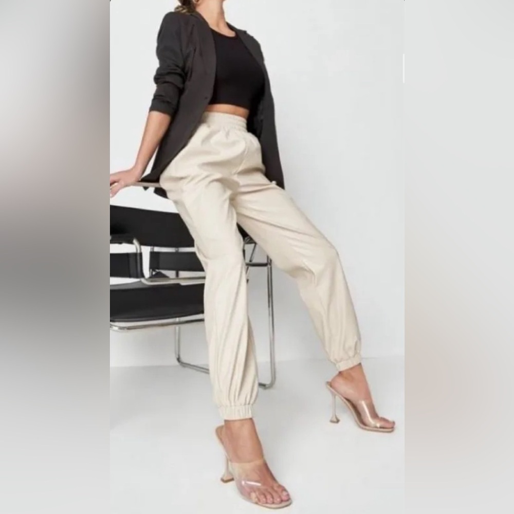 Misguided vegan leather cargo joggers